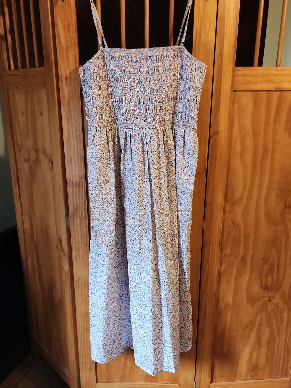 Old Navy Floral Smocked Maxi Dress in Light Blue and White